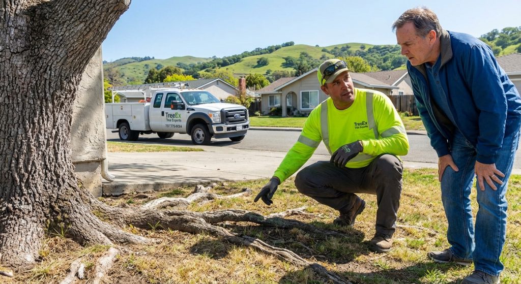 Tree Roots Foundation Damage - TreeEx Arborist Inspecting Roots Near Home